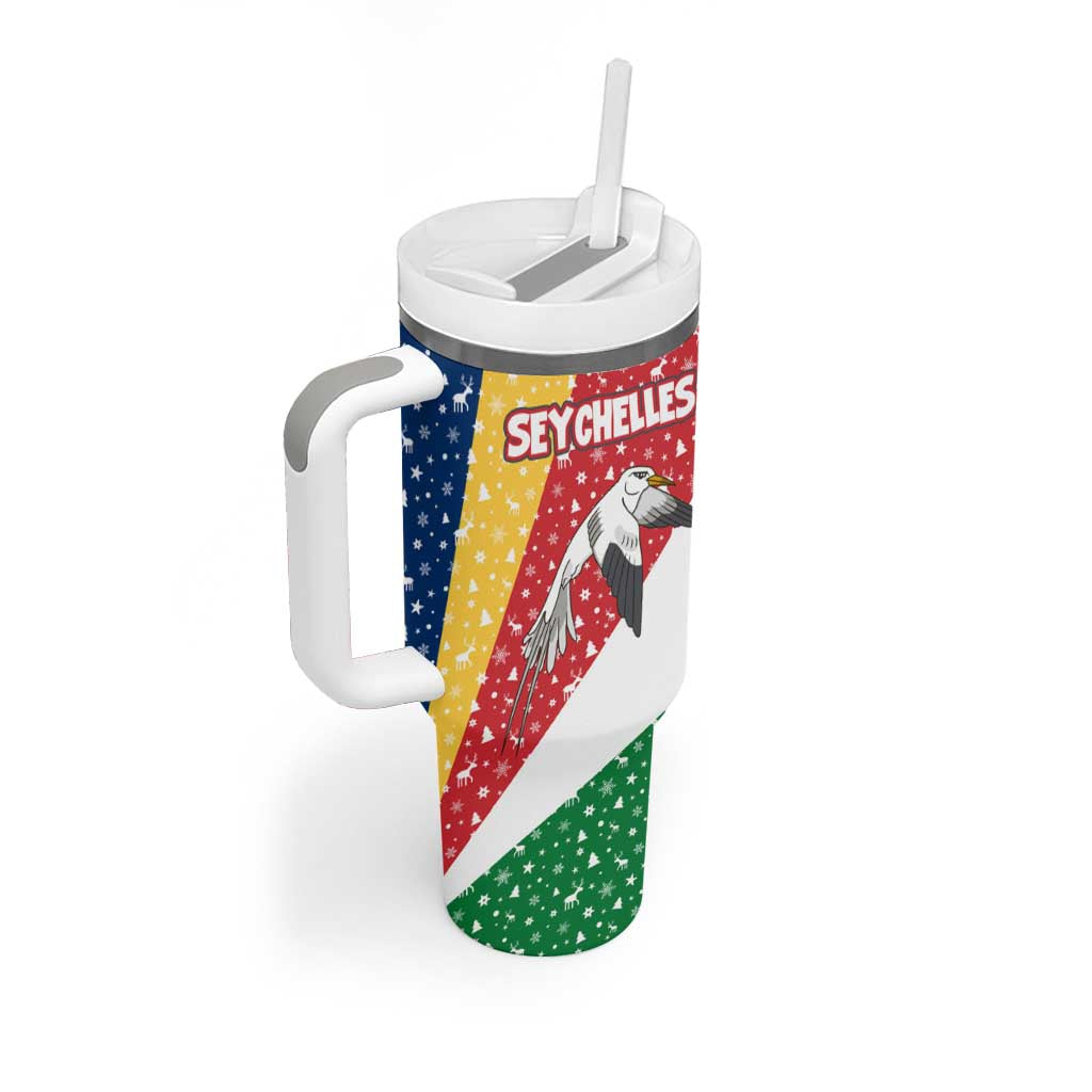 Seychelles Christmas Tumbler With Handle Flag Colors Tropical Bird Motif and National Coat of Arms - African Pride