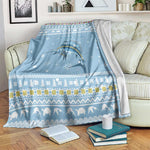 Seychelles Christmas Blanket Ocean Blue Marlin Fish Artwork and Surfing Santa Motif - African Pride