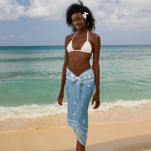 Seychelles Christmas Sarong Ocean Blue Marlin Fish Artwork and Surfing Santa Motif - African Pride