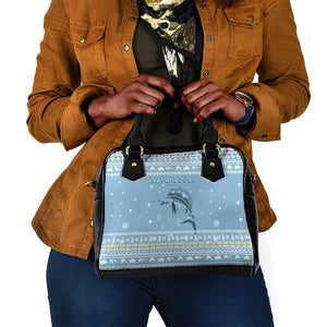 Seychelles Christmas Shoulder Handbag Ocean Blue Marlin Fish Artwork and Surfing Santa Motif - African Pride