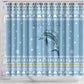 Seychelles Christmas Shower Curtain Ocean Blue Marlin Fish Artwork and Surfing Santa Motif - African Pride