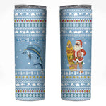 Seychelles Christmas Skinny Tumbler Ocean Blue Marlin Fish Artwork and Surfing Santa Motif - African Pride