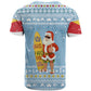 Seychelles Christmas T shirt Ocean Blue Marlin Fish Artwork and Surfing Santa Motif - African Pride