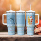 Seychelles Christmas Tumbler With Handle Ocean Blue Marlin Fish Artwork and Surfing Santa Motif - African Pride