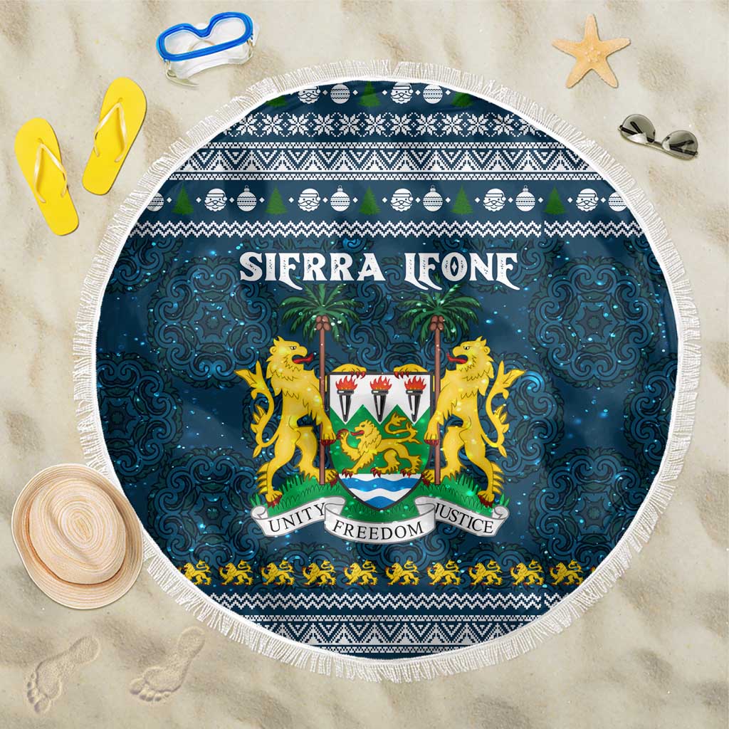 Sierra Leone Christmas Beach Blanket Ornamental Coat of Arms and Festive Motif - African Pride