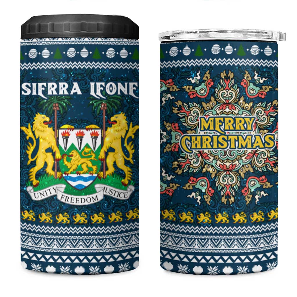 Sierra Leone Christmas 4 in 1 Can Cooler Tumbler Ornamental Coat of Arms and Festive Motif - African Pride