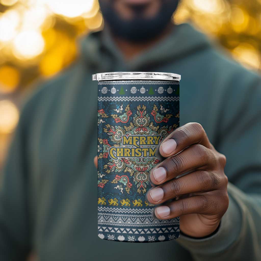Sierra Leone Christmas 4 in 1 Can Cooler Tumbler Ornamental Coat of Arms and Festive Motif - African Pride