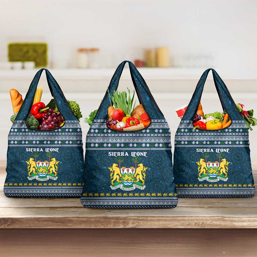 Sierra Leone Christmas Grocery Bag Ornamental Coat of Arms and Festive Motif - African Pride