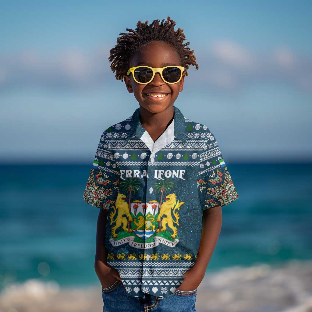 Sierra Leone Christmas Kid Hawaiian Shirt Ornamental Coat of Arms and Festive Motif - African Pride