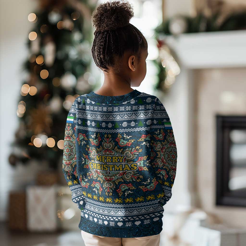 Sierra Leone Christmas Kid Ugly Christmas Sweater Ornamental Coat of Arms and Festive Motif - African Pride