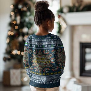 Sierra Leone Christmas Kid Ugly Christmas Sweater Ornamental Coat of Arms and Festive Motif - African Pride