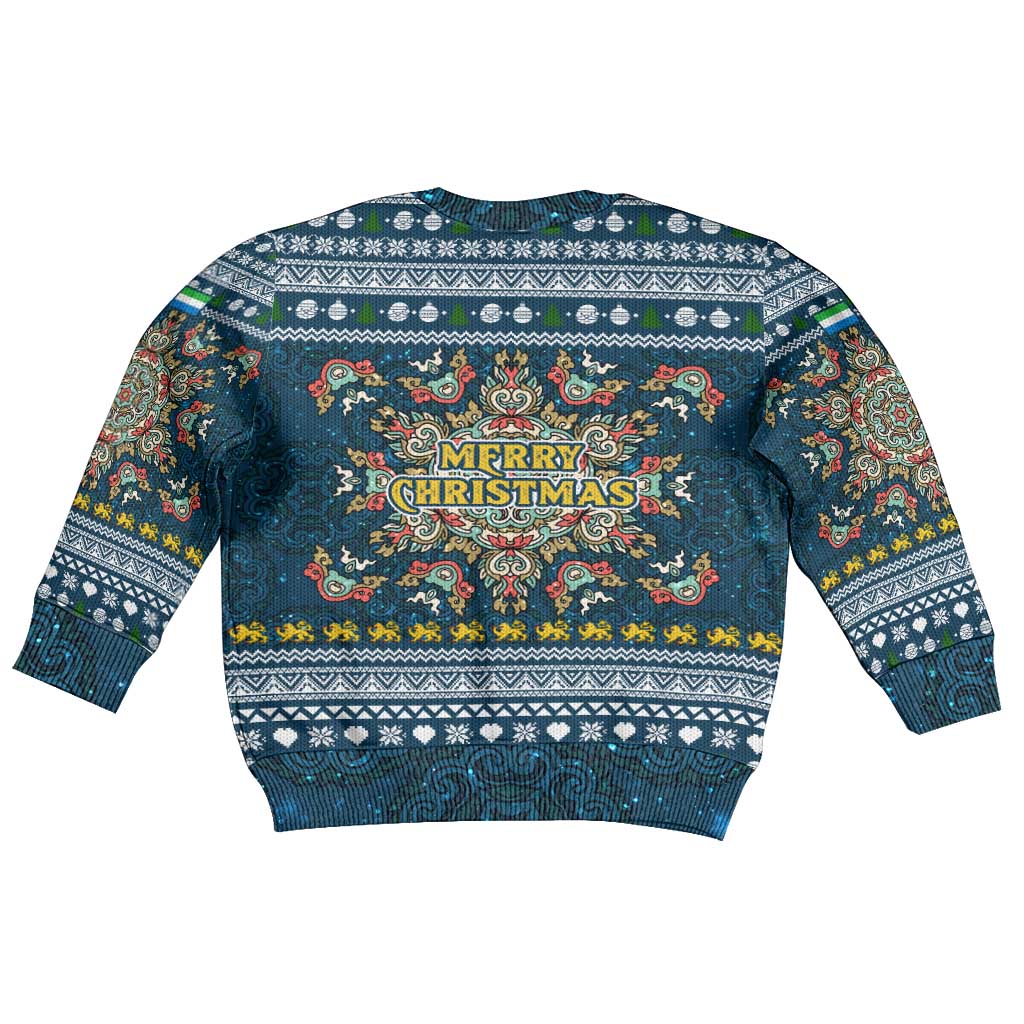 Sierra Leone Christmas Kid Ugly Christmas Sweater Ornamental Coat of Arms and Festive Motif - African Pride
