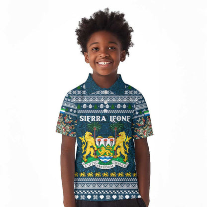Sierra Leone Christmas Kid Polo Shirt Ornamental Coat of Arms and Festive Motif - African Pride