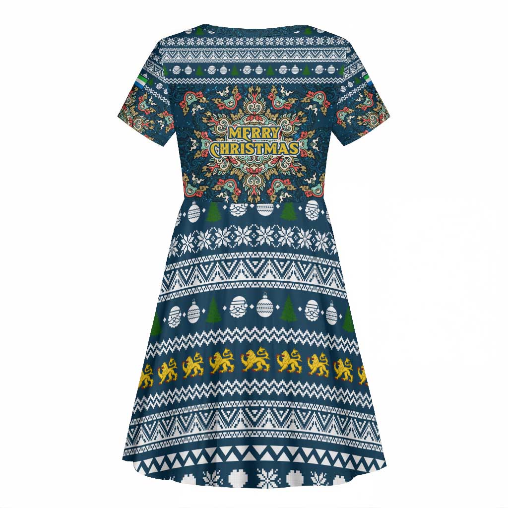 Sierra Leone Christmas Kid Short Sleeve Dress Ornamental Coat of Arms and Festive Motif - African Pride