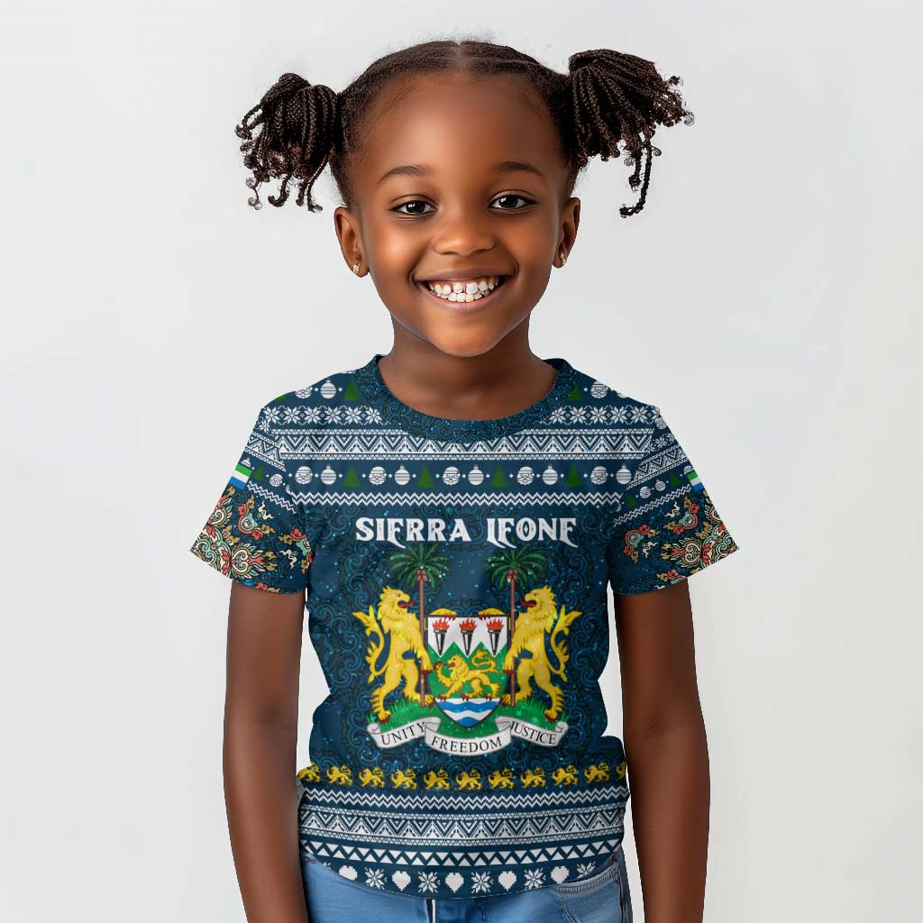 Sierra Leone Christmas Kid T shirt Ornamental Coat of Arms and Festive Motif - African Pride