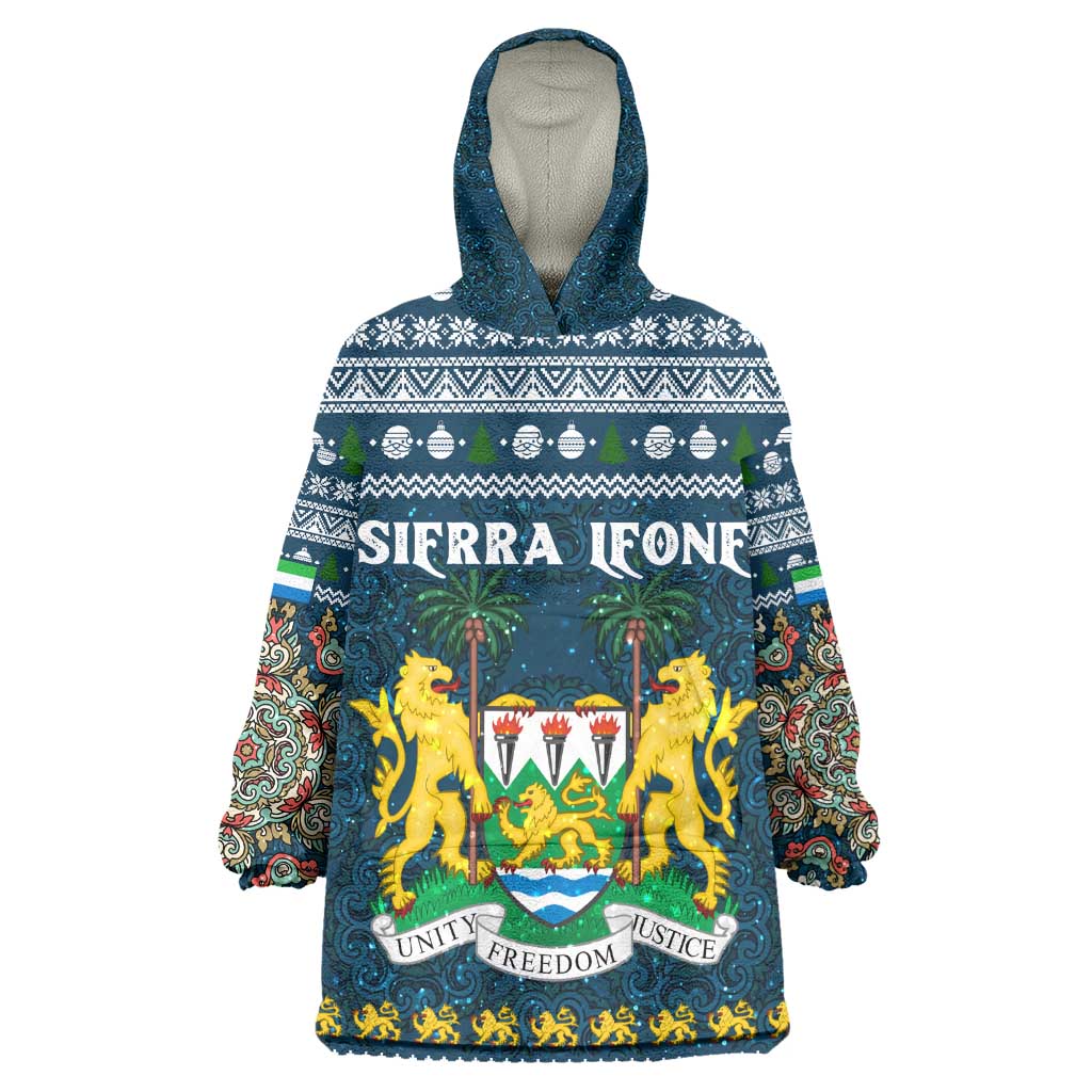 Sierra Leone Christmas Kid Wearable Blanket Hoodie Ornamental Coat of Arms and Festive Motif - African Pride
