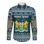 Sierra Leone Christmas Long Sleeve Button Shirt Ornamental Coat of Arms and Festive Motif - African Pride