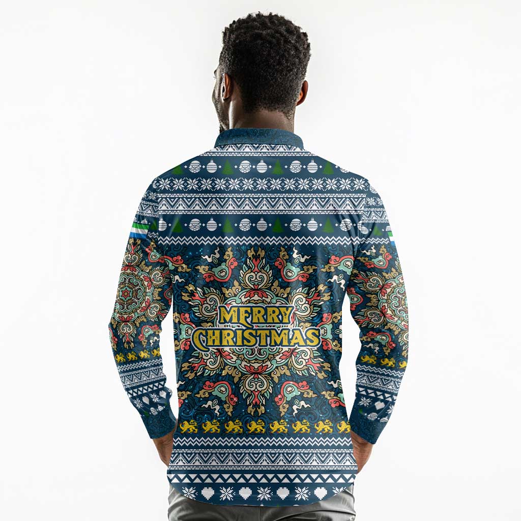 Sierra Leone Christmas Long Sleeve Polo Shirt Ornamental Coat of Arms and Festive Motif - African Pride