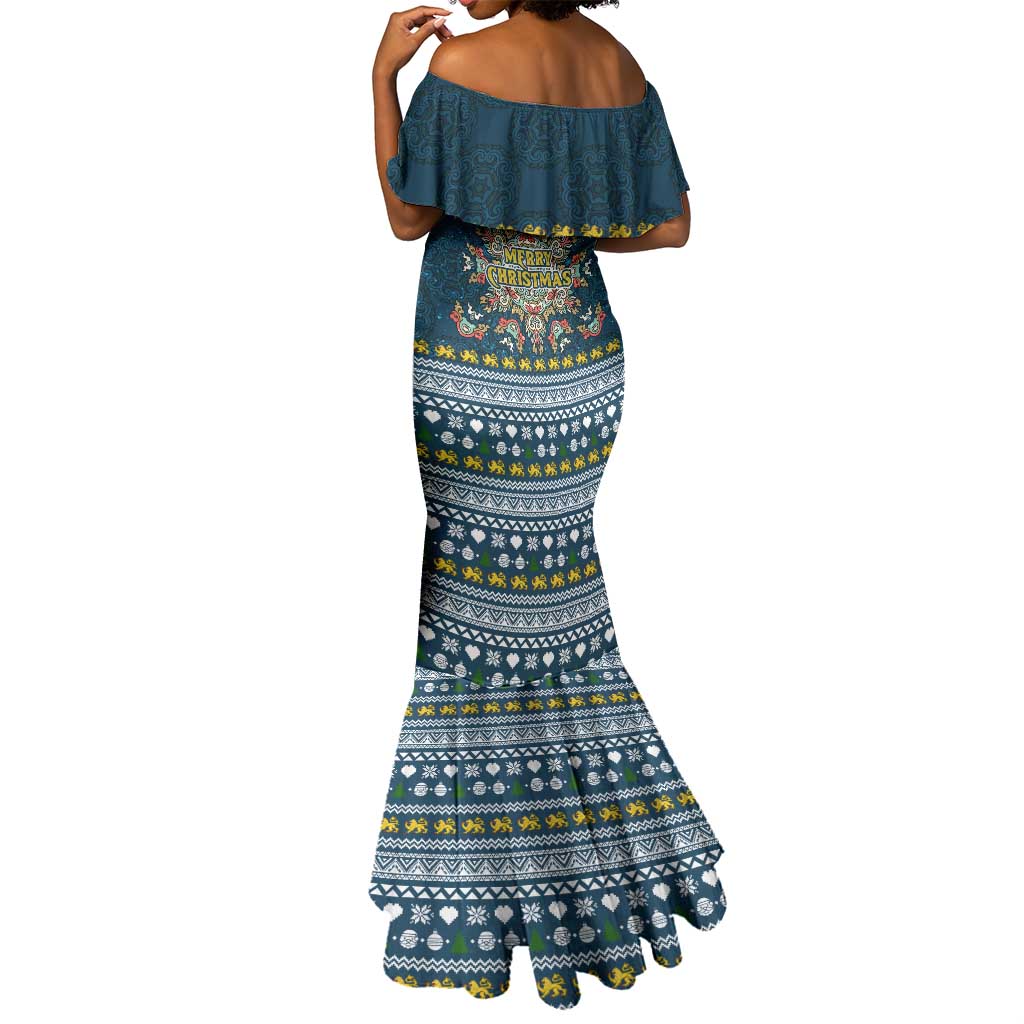 Sierra Leone Christmas Mermaid Dress Ornamental Coat of Arms and Festive Motif - African Pride