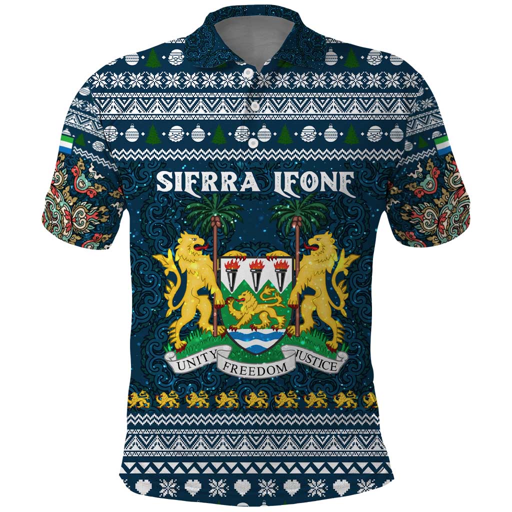 Sierra Leone Christmas Polo Shirt Ornamental Coat of Arms and Festive Motif - African Pride
