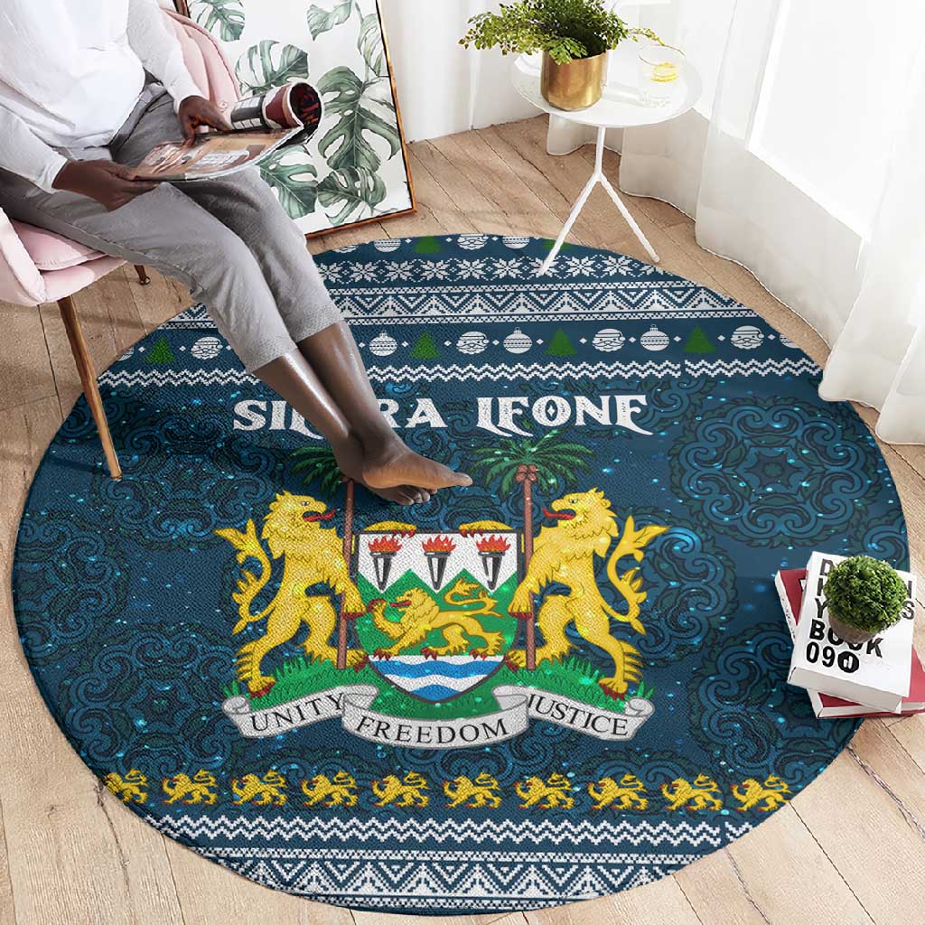 Sierra Leone Christmas Round Carpet Ornamental Coat of Arms and Festive Motif - African Pride