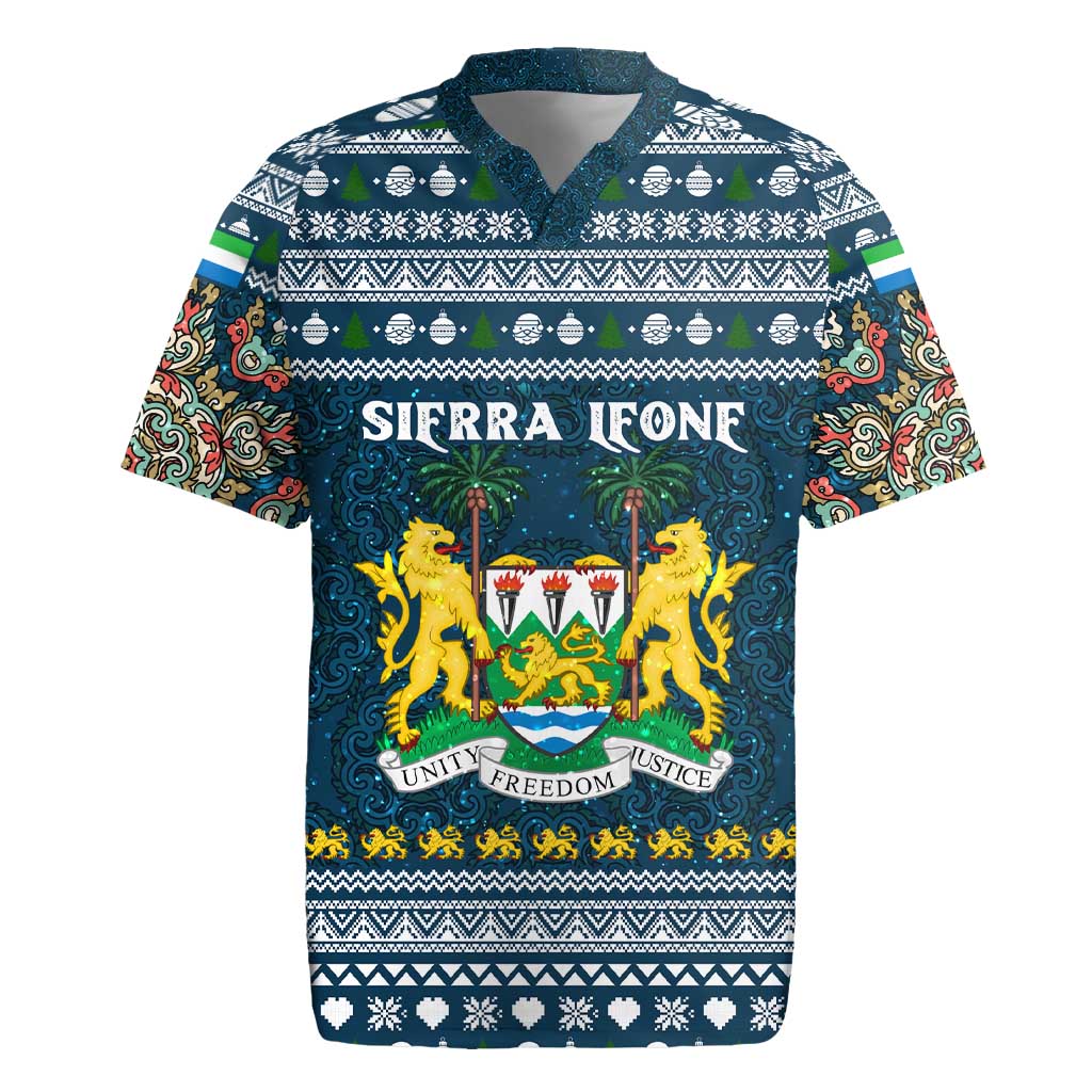 Sierra Leone Christmas Rugby Jersey Ornamental Coat of Arms and Festive Motif - African Pride