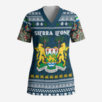 Sierra Leone Christmas Scrub Top Ornamental Coat of Arms and Festive Motif - African Pride