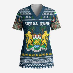 Sierra Leone Christmas Scrub Top Ornamental Coat of Arms and Festive Motif - African Pride