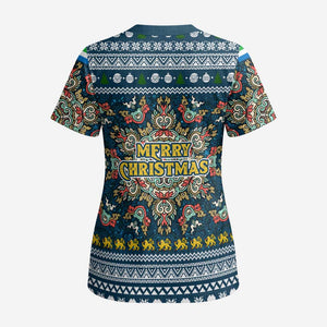Sierra Leone Christmas Scrub Top Ornamental Coat of Arms and Festive Motif - African Pride