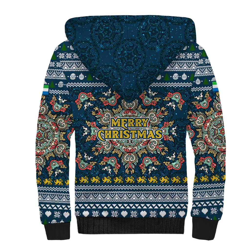 Sierra Leone Christmas Sherpa Hoodie Ornamental Coat of Arms and Festive Motif - African Pride