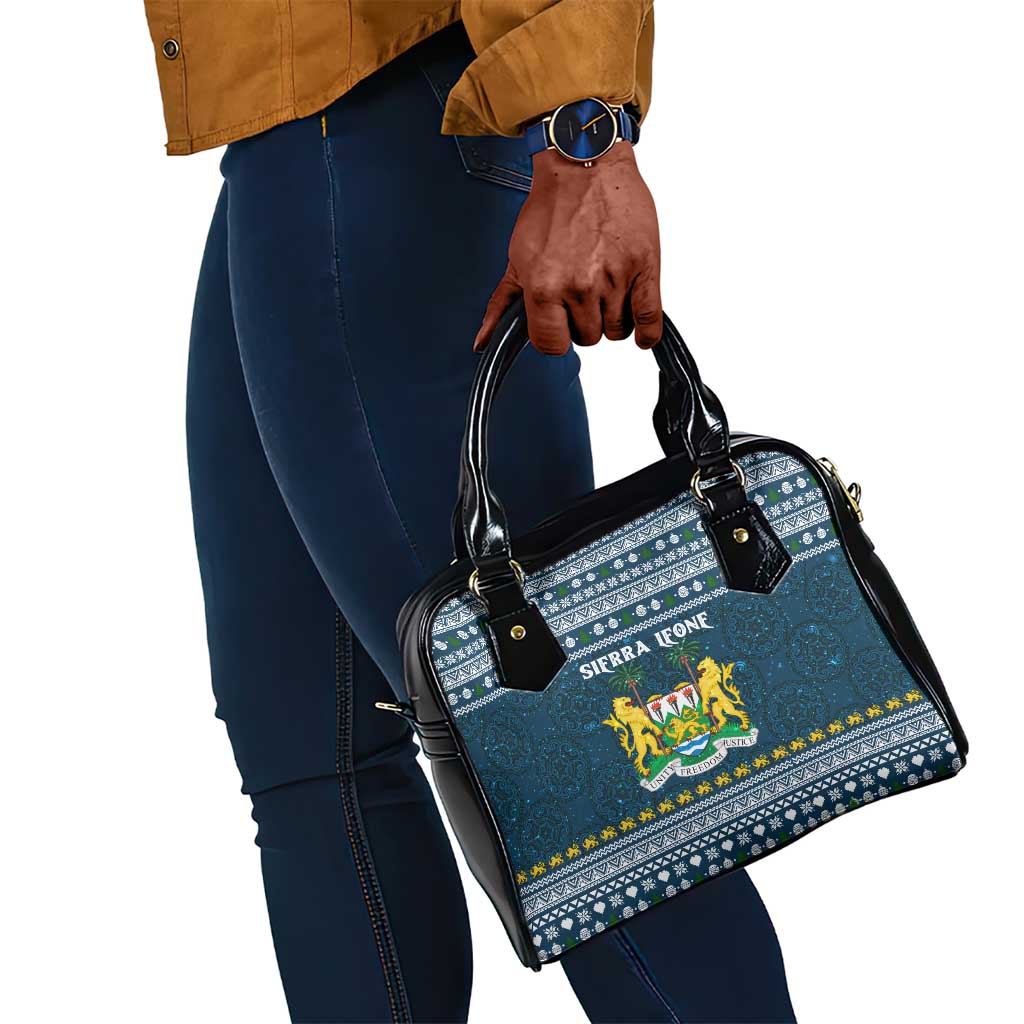 Sierra Leone Christmas Shoulder Handbag Ornamental Coat of Arms and Festive Motif - African Pride