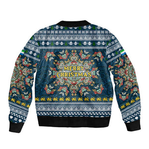 Sierra Leone Christmas Sleeve Zip Bomber Jacket Ornamental Coat of Arms and Festive Motif - African Pride