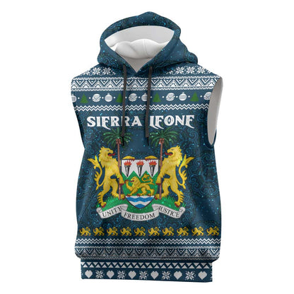 Sierra Leone Christmas Sleeveless Hoodie Ornamental Coat of Arms and Festive Motif - African Pride