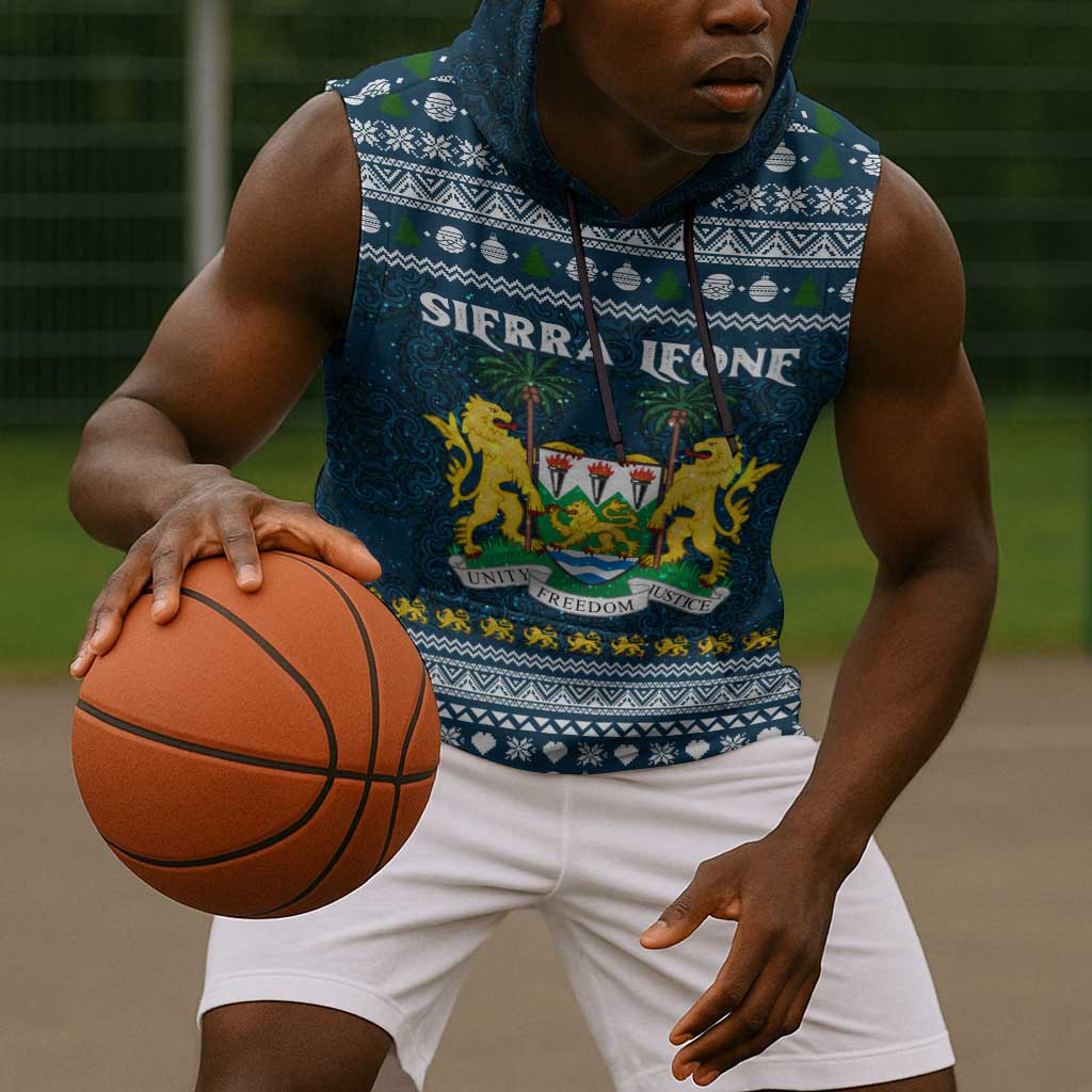 Sierra Leone Christmas Sleeveless Hoodie Ornamental Coat of Arms and Festive Motif - African Pride