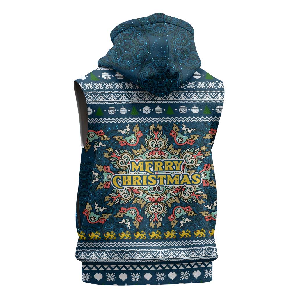 Sierra Leone Christmas Sleeveless Zip Hoodie Ornamental Coat of Arms and Festive Motif - African Pride