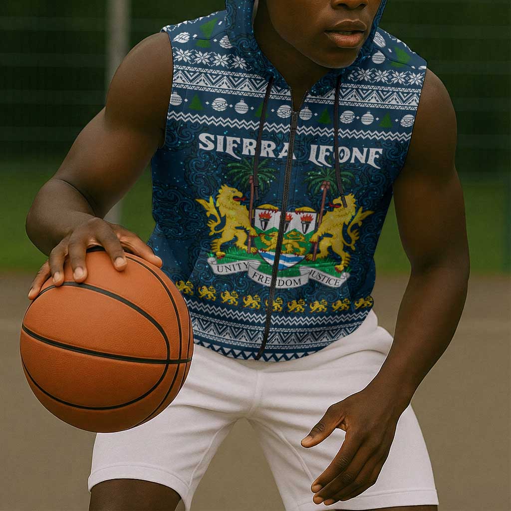 Sierra Leone Christmas Sleeveless Zip Hoodie Ornamental Coat of Arms and Festive Motif - African Pride