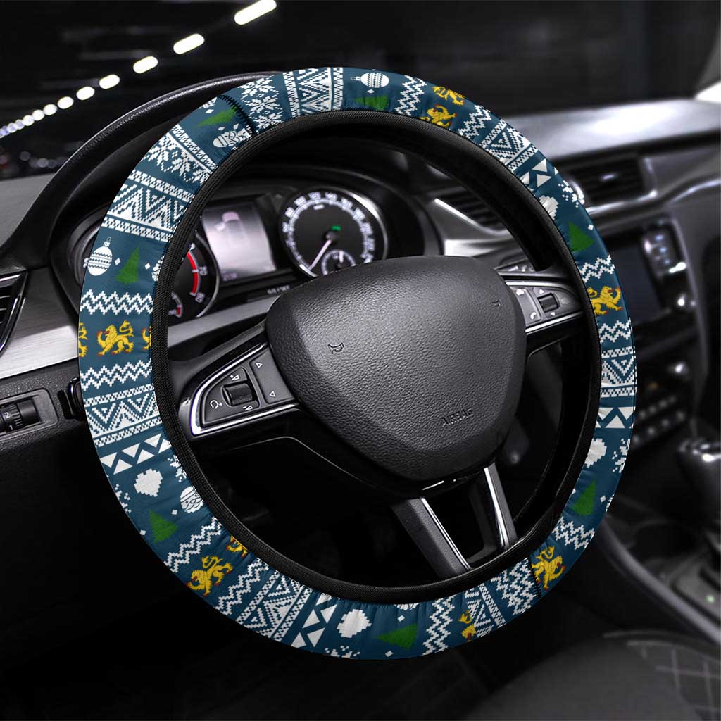 Sierra Leone Christmas Steering Wheel Cover Ornamental Coat of Arms and Festive Motif - African Pride
