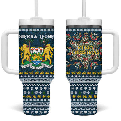Sierra Leone Christmas Tumbler With Handle Ornamental Coat of Arms and Festive Motif - African Pride