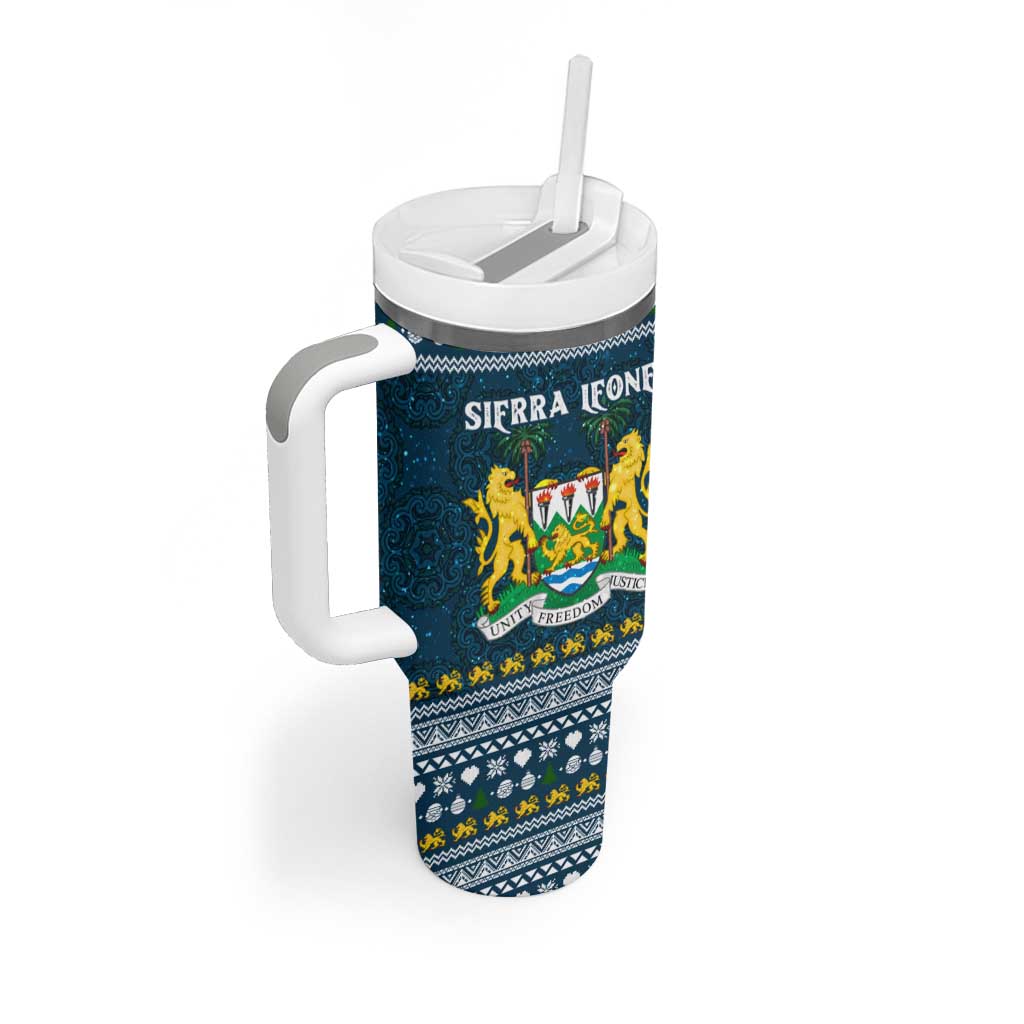Sierra Leone Christmas Tumbler With Handle Ornamental Coat of Arms and Festive Motif - African Pride
