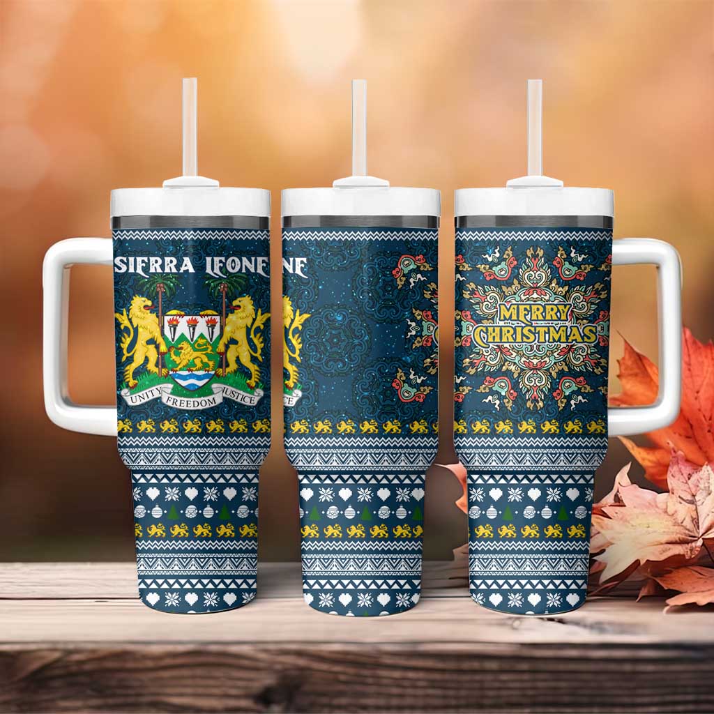 Sierra Leone Christmas Tumbler With Handle Ornamental Coat of Arms and Festive Motif - African Pride