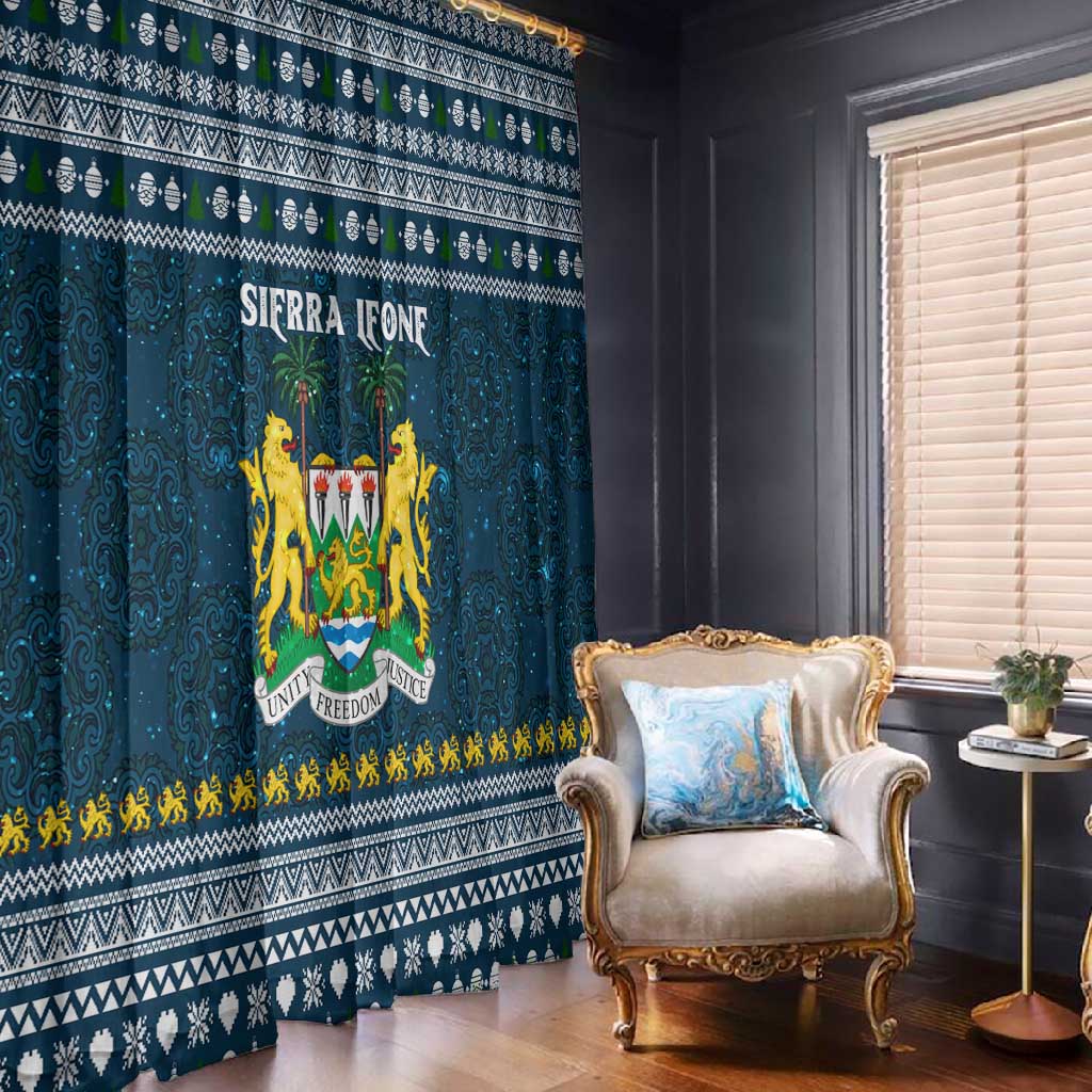 Sierra Leone Christmas Window Curtain Ornamental Coat of Arms and Festive Motif - African Pride