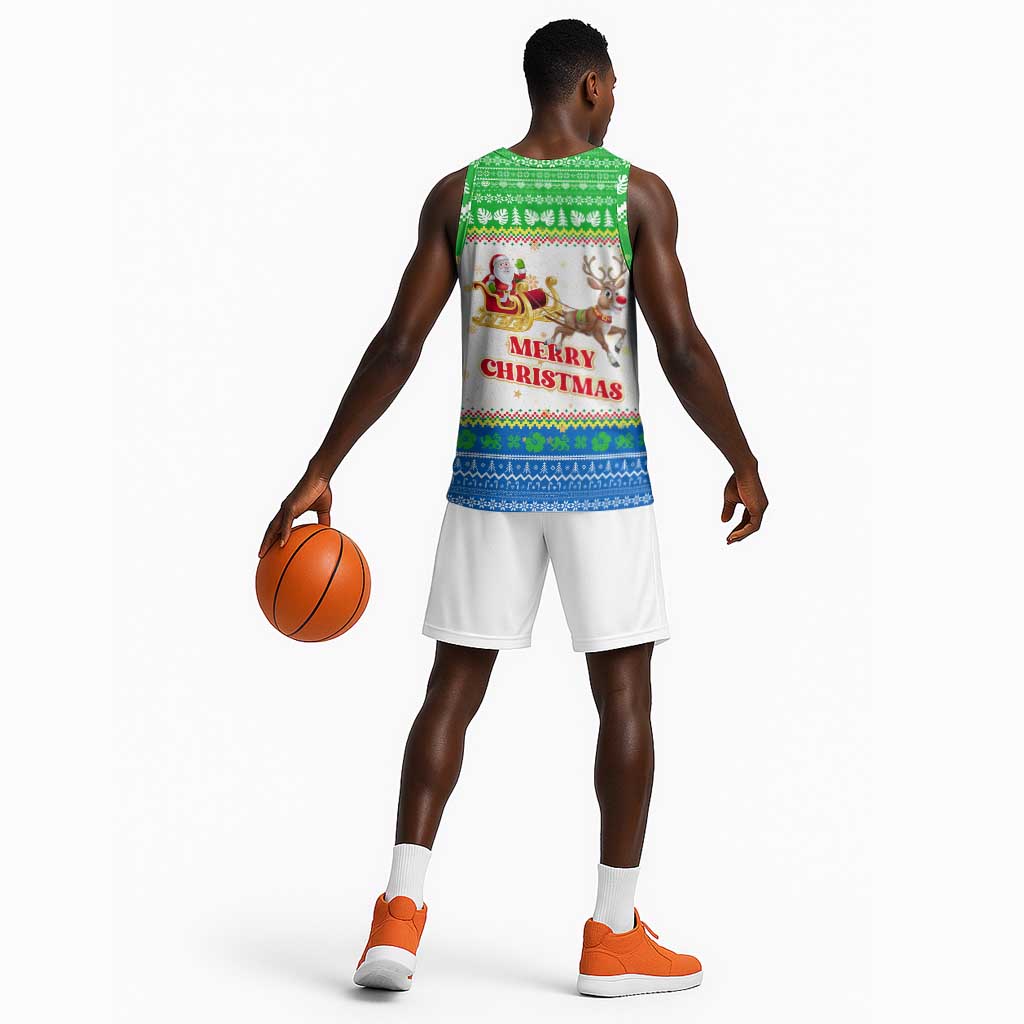 Sierra Leone Christmas Basketball Jersey Festive Pattern Golden Lion Emblem and Santa Sleigh - African Pride