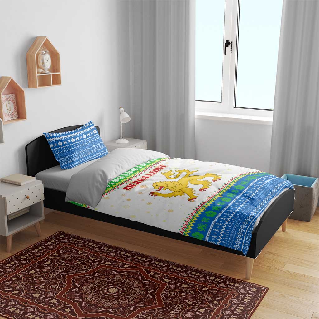 Sierra Leone Christmas Bedding Set Festive Pattern Golden Lion Emblem and Santa Sleigh - African Pride