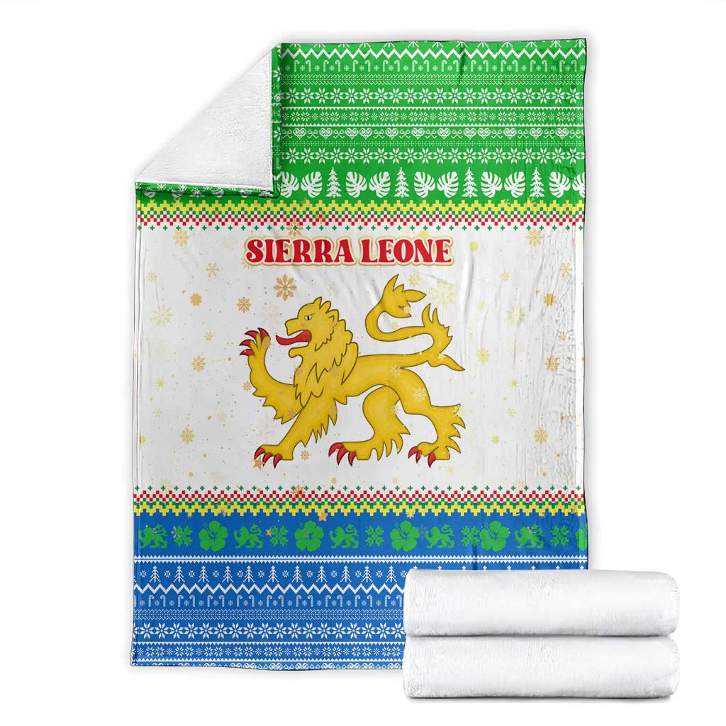 Sierra Leone Christmas Blanket Festive Pattern Golden Lion Emblem and Santa Sleigh - African Pride
