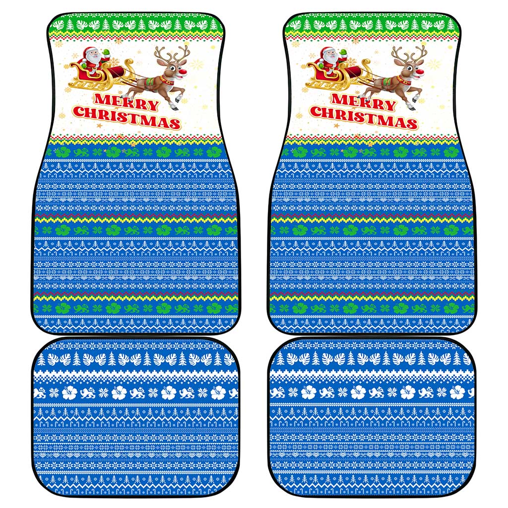 Sierra Leone Christmas Car Mats Festive Pattern Golden Lion Emblem and Santa Sleigh - African Pride