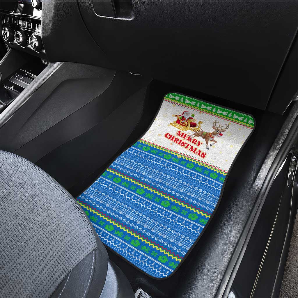 Sierra Leone Christmas Car Mats Festive Pattern Golden Lion Emblem and Santa Sleigh - African Pride