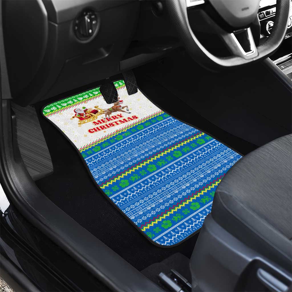 Sierra Leone Christmas Car Mats Festive Pattern Golden Lion Emblem and Santa Sleigh - African Pride