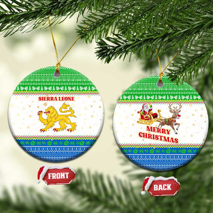 Sierra Leone Christmas Ceramic Ornament Festive Pattern Golden Lion Emblem and Santa Sleigh - African Pride