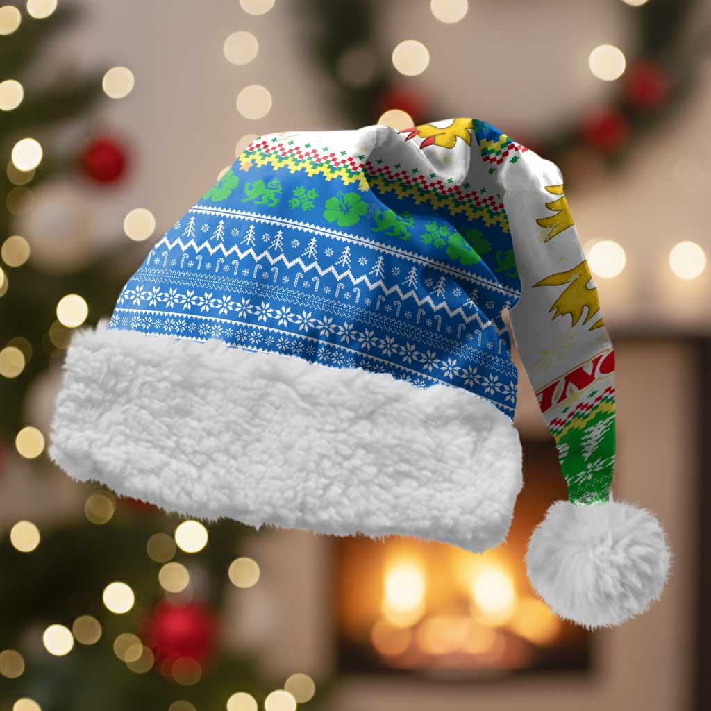 Sierra Leone Christmas Santa Hat Festive Pattern Golden Lion Emblem and Santa Sleigh - African Pride