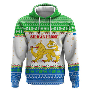Sierra Leone Christmas Hoodie Festive Pattern Golden Lion Emblem and Santa Sleigh - African Pride